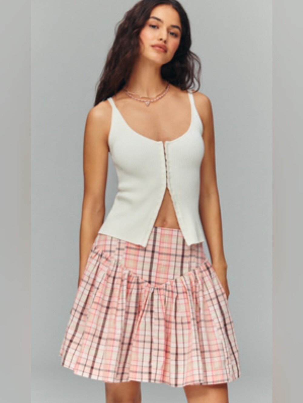 Maeve Pink Plaid Gathered Skirt